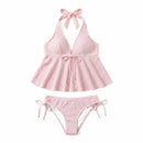 Conjunto de Biquíni Estiloso com Alça Halter em Duas Peças, Decote em V, Ajuste Slim, Moda de Praia Y2K para Mulheres