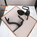 Moda tornozelo cinta ao ar livre sandálias para mulher 6cm 8cm 10cm verão salto alto preto banda estreita stiletto elegante senhoras sapatos