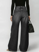 Calça Jeans Feminina Missuoo Azul Lavado de Cintura Alta com Ilhós Metálicos e Perna Larga 2026 - Calça Casual Solta Estilo Streetwear