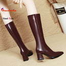 2025 novo outono inverno quente senhora sapatos confortáveis salto grosso apontou toe cor sólida jackboot salto alto feminino joelho-botas altas
