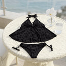 Conjunto de Biquíni Estiloso com Alça Halter em Duas Peças, Decote em V, Ajuste Slim, Moda de Praia Y2K para Mulheres