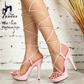 Sexy rendas até pólo sapatos de dança moda banda estreita modelo de verão salto alto plataformas grossas 13cm 15cm clube festa sandálias para mulher
