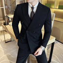 Terno Masculino Slim de Luxo Cinza e Preto M-7XL com Colete e Calça - Estilo Casual de Negócios e Abotoamento Duplo para Noivos