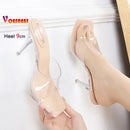 Tamanho 35-45 chinelos de pvc transparente senhoras 9cm salto alto fino mules verão ao ar livre sexy sapatos femininos moda sandálias de dedo do pé quadrado
