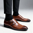 Clássico retro vestido masculino monge sapatos de couro com fivela dedo do pé apontado negócios escritório casamento confortável sapatos oxfords masculinos