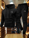 Conjunto Masculino de Moletom e Calça 2026 - Loungewear Casual Cinza com Bolsos, Capuz com Cordão e Cós Canelado - Conforto para Todas as Estações