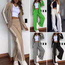 2 pçs conjunto feminino formal casaco calças conjunto outono inverno mangas compridas jaqueta solta listrado perna larga casual terno outfit