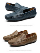 Sapatos Casuais Masculinos de Verão 2026, Marca de Luxo, Couro Genuíno, Mocassins Masculinos Vazados Respiráveis, Sapatos de Dirigir Slip-on
