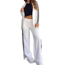 2 pçs conjunto feminino formal casaco calças conjunto outono inverno mangas compridas jaqueta solta listrado perna larga casual terno outfit