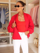 Jaqueta Bomber Curta Vermelha Feminina TFMLN da Moda, Caimento Solto, Gola V, Manga Longa, Casaco Feminino para Primavera Outono 2026, Agasalho Urbano