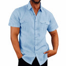 Camisas Masculinas de Linho em Promoção: Camisas de Manga Curta para o Verão, Cor Sólida, Gola Confortável, Estilo Casual Praia, Tamanhos Grandes M-4XL