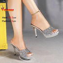 Chinelos femininos de verão, 10.5cm, plataforma antiderrapante, lantejoulas, sapatos de salto alto para mulheres, sandálias vermelhas de luxo