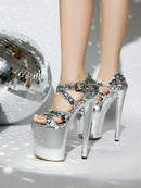 20cm super salto alto boate rainha glitter sapatos de dança cruz oco fivela plataforma verão palco mostrar sandálias lantejoulas feminino