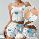 Conjunto de pijamas femininos pijamas 2 peças regata curta e shorts s m l branco ventilar macio casual amor impressão