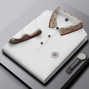 Camisa Polo Masculina Premium com Detalhes Listrados, Emblema Bordado, Tecido Respirável, Versátil para Trabalho e Ocasiões Casuais
