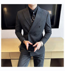 Terno Masculino Slim de Luxo Cinza e Preto M-7XL com Colete e Calça - Estilo Casual de Negócios e Abotoamento Duplo para Noivos