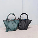 Bolsa de couro de vaca de camada superior, estilo europeu, bolsa tipo balde, cesta de vegetais frescos, bolsa fena com al...