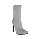 Botas de meia sexy para mulheres 12cm salto alto fino senhoras dedo do pé pontiagudo botas de tornozelo curto plus size 46 deslizamento-em sapatos de inverno botas mujer