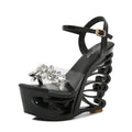 Sandálias plataforma de couro pu estilo estranho, sapatos femininos de salto personalizado, tamanho grande, rebite, salto alto, sandálias gladiador