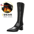 2025 novo outono inverno quente senhora sapatos confortáveis salto grosso apontou toe cor sólida jackboot salto alto feminino joelho-botas altas
