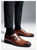 Clássico retro vestido masculino monge sapatos de couro com fivela dedo do pé apontado negócios escritório casamento confortável sapatos oxfords masculinos