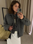 Tossy outono cinza zíper outwear jaquetas feminino sólido solto retalhos cintura alta recortado casaco superior streetwear feminino y2k jaquetas