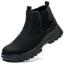 Sapatos de trabalho com botão rotativo para homens, botas protetoras anti-punctura, tênis à prova d'água, sapatos de segurança de trabalho, antiderrapantes, com biqueira de aço