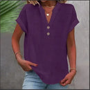 Cor pura botão até decote em v manga curta camisa de rayon de bambu verão moda feminina camisa de botão casual negócios topo