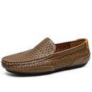 Sapatos Casuais Masculinos de Verão 2026, Marca de Luxo, Couro Genuíno, Mocassins Masculinos Vazados Respiráveis, Sapatos de Dirigir Slip-on