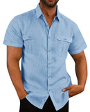 Camisas Masculinas de Linho em Promoção: Camisas de Manga Curta para o Verão, Cor Sólida, Gola Confortável, Estilo Casual Praia, Tamanhos Grandes M-4XL