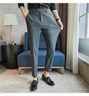 Calças de vestido dos homens novo fino respirável sólido casual alta elástica magro ajuste terno calças streetwear roupas masculinas