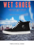 Tênis de lona de cano alto masculino deslizamento-on rendas casuais all-preto sapatos de skate básicos para estudantes sola plana sapatos esportivos confortáveis