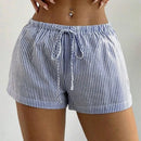 Mulheres listradas curtas para o verão cordão cintura elástica shorts roupas de praia streetwear