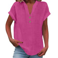 Cor pura botão até decote em v manga curta camisa de rayon de bambu verão moda feminina camisa de botão casual negócios topo