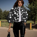 Moda impressão jaquetas para mulheres high street polka dot padrão lanterna manga zíper casaco curto casual gola alta jaqueta curta