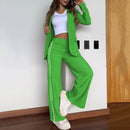 2 pçs conjunto feminino formal casaco calças conjunto outono inverno mangas compridas jaqueta solta listrado perna larga casual terno outfit