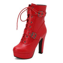 Plataforma botas curtas mulher outono e inverno 12cm salto alto cinto fivela tornozelo botas 2025 sola grossa sapatos de motocicleta tamanho 35-46