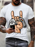 Camiseta Masculina Estilosa com Estampa de Controle de Videogame para Amantes de Jogos, Casual Diária de Manga Curta, Tendência Streetwear