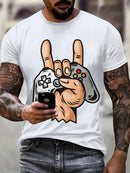 Camiseta Masculina Estilosa com Estampa de Controle de Videogame para Amantes de Jogos, Casual Diária de Manga Curta, Tendência Streetwear
