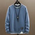2026 New Mens Casual Sweatshirts Harajuku Solid Color Fashion Fake Two Pieces O-Neck Sweatshirt Hoodies Hip Hop Male Streetwear