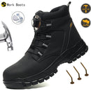 Sapatos de trabalho com botão rotativo para homens, botas protetoras anti-punctura, tênis à prova d'água, sapatos de segurança de trabalho, antiderrapantes, com biqueira de aço