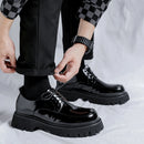 Sapatos de couro casual masculino, alta sola, plataforma, japonês, harajuku, streetwear coreano, lustroso, negócios, casamento, moda