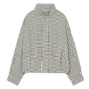 Jaquetas Femininas com Gola Alta e Zíper, Casaco Cropped Preto e Branco com Estampa Xadrez, Jaqueta Casual de Manga Longa com Corte Solto 2026