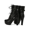 Plataforma botas curtas mulher outono e inverno 12cm salto alto cinto fivela tornozelo botas 2025 sola grossa sapatos de motocicleta tamanho 35-46