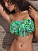 Top de sutiã feminino sem alças biquíni, maiô estampa leopardo, swimwear sexy, push up praia desgaste, trajes de banho, verão