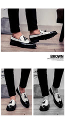 2026 Novo Sapato Masculino Slip-On Casual de Couro com Estampa de Crocodilo e Franjas Tamanho Grande 46