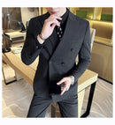 Terno Masculino Slim de Luxo Cinza e Preto M-7XL com Colete e Calça - Estilo Casual de Negócios e Abotoamento Duplo para Noivos