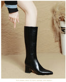 2025 novo outono inverno quente senhora sapatos confortáveis salto grosso apontou toe cor sólida jackboot salto alto feminino joelho-botas altas