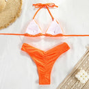 Conjunto de Biquíni Sexy com Detalhes Franzidos, Micro Biquínis Sólidos, Roupa de Banho Feminina, Moda Praia