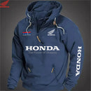 Moletom com capuz de motocicleta Honda masculino com estilo esportivo europeu com zíper e bolso solto suéter casual com capuz nos ombros